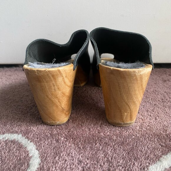 Sven wooden and leather peep toe mule clogs - Picture 4 of 6